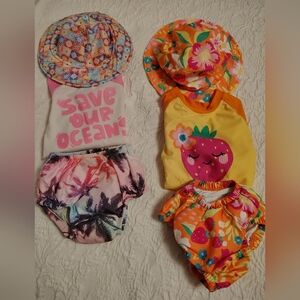 George Kids Two-Piece Swim Set & Sun Hats - Yellow, Pink, Orange